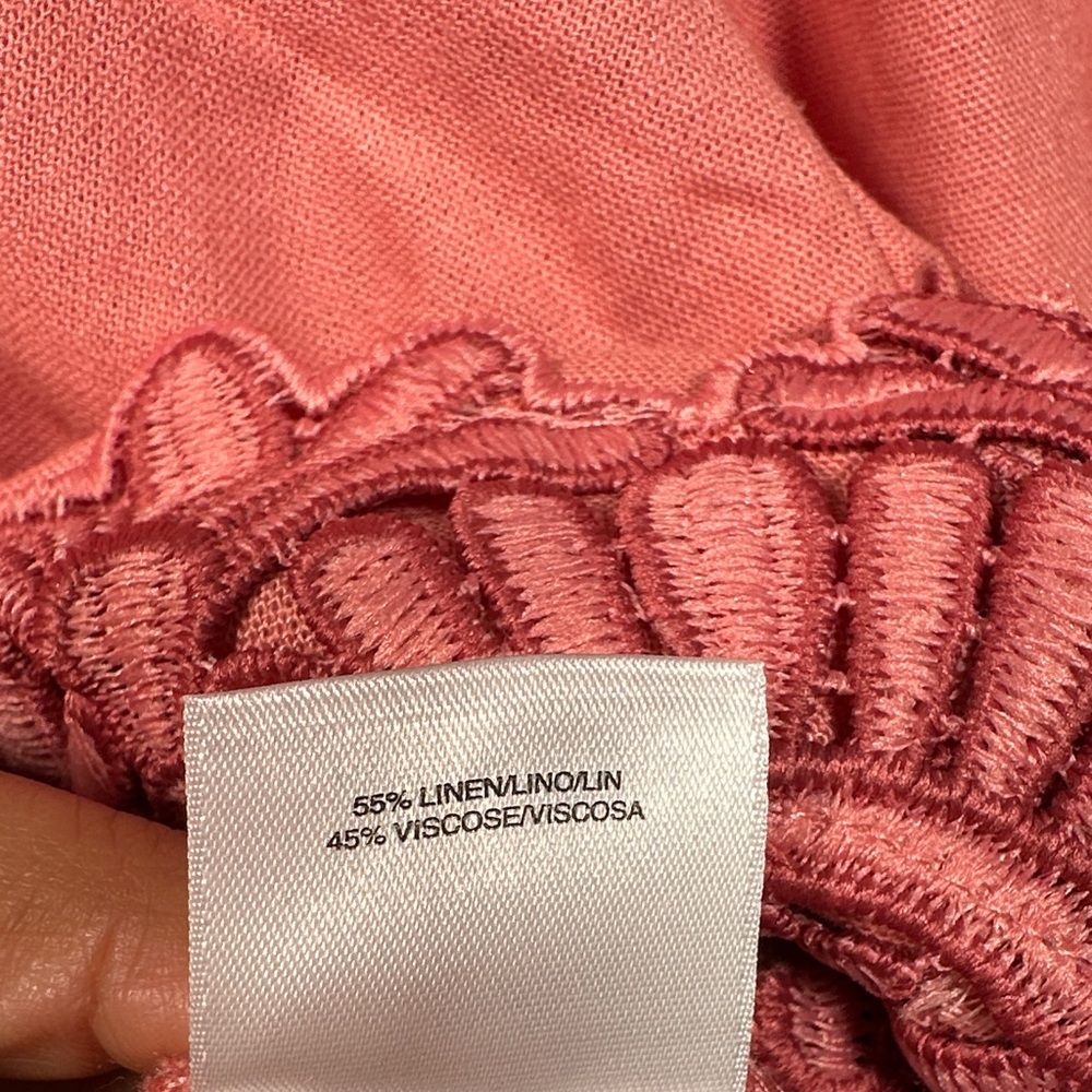 Anne Klein Linen Blend Tunic Coral Long Sleeve Pullover Embroidered Size L - Picture 4 of 10